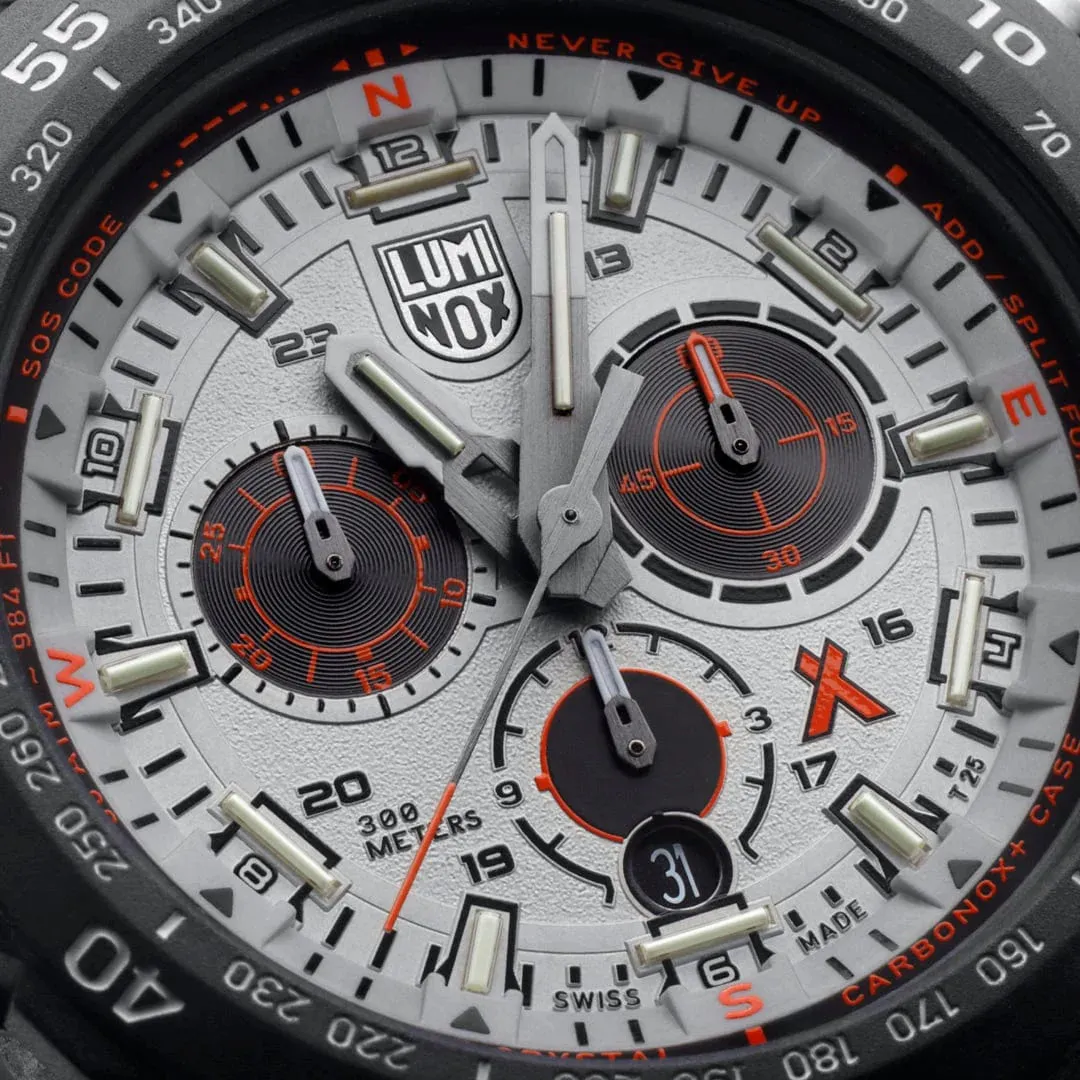 Luminox Bear Grylls Survival Chronograph CARBONOX  Silver Dial Gray Rubber Strap Compass Date Divers Quartz Mens Watch XB.3748