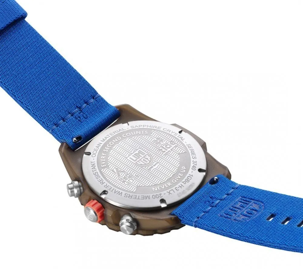 Luminox Bear Grylls Survival ECO Master Chronograph Blue Dial Blue Textile Strap Date Divers Quartz Mens Watch XB.3743.ECO