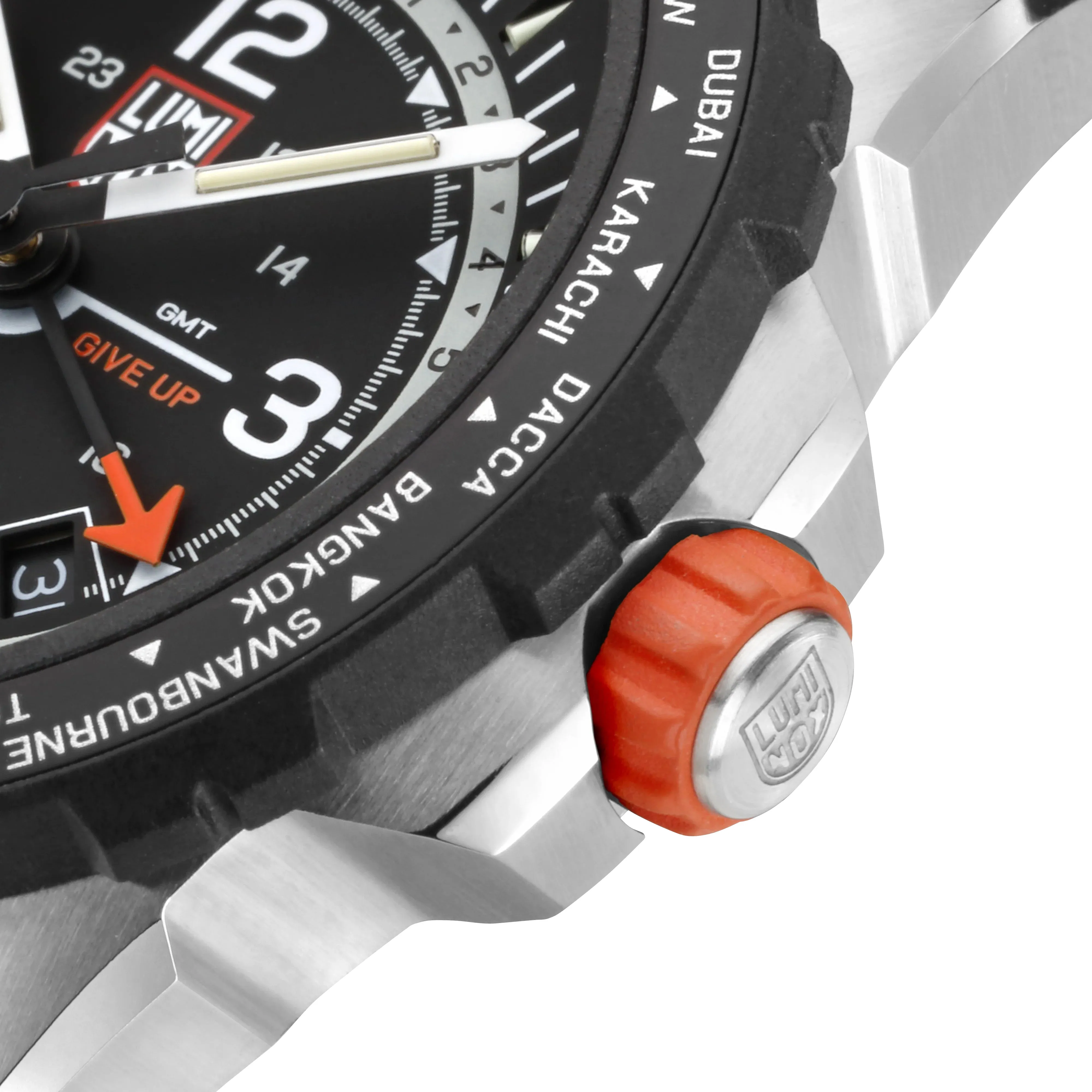 Luminox Bear Grylls Survival GMT Stainless Steel Black Dial Gray Fabric Strap Date Divers Quartz Mens Watch XB.3761