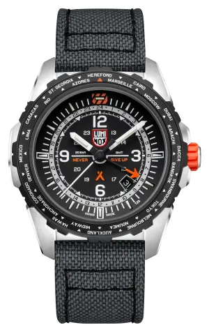 Luminox Bear Grylls Survival GMT Stainless Steel Black Dial Gray Fabric Strap Date Divers Quartz Mens Watch XB.3761