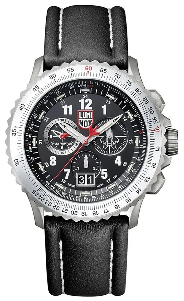 Luminox F-22 Raptor Chronograph Titanium Black Dial Black Leather Strap Date Divers Quartz Mens Watch XA.9241