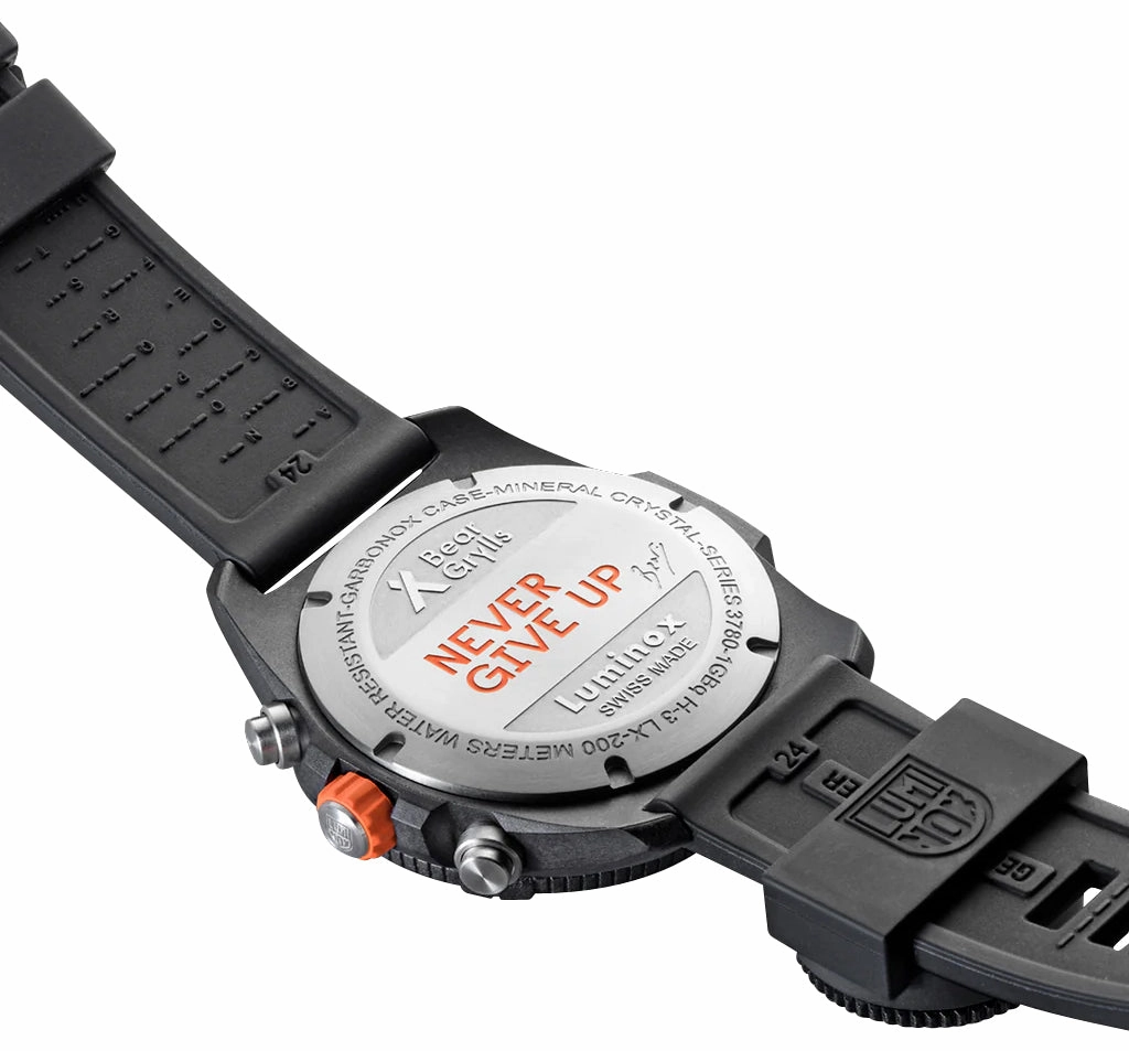 Luminox Bear Grylls Survival Chronograph CARBONOX Black Dial Black Rubber Strap Compass Date Divers Quartz Mens Watch XB.3781.KM