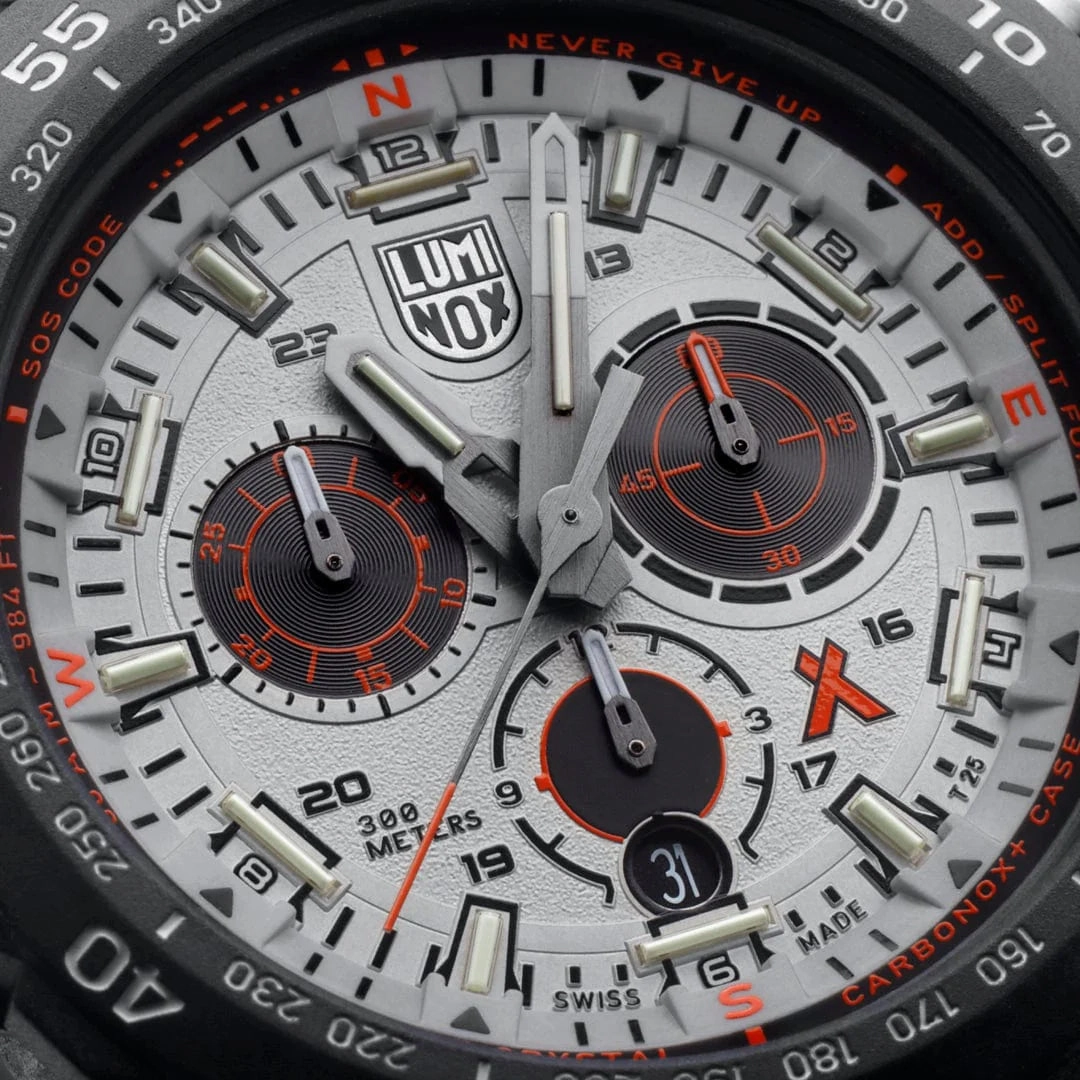Luminox Bear Grylls Survival Chronograph CARBONOX  Silver Dial Gray Rubber Strap Compass Date Divers Quartz Mens Watch XB.3748
