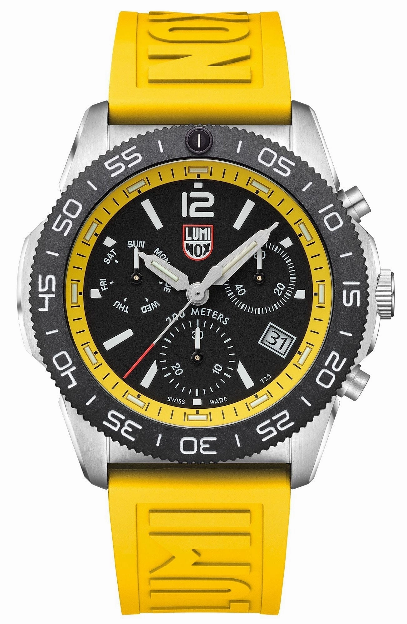 Luminox Pacific Diver Chronograph Stainless Steel Black Dial Yellow Rubber Strap Day/Date Divers Quartz Mens Watch XS.3145