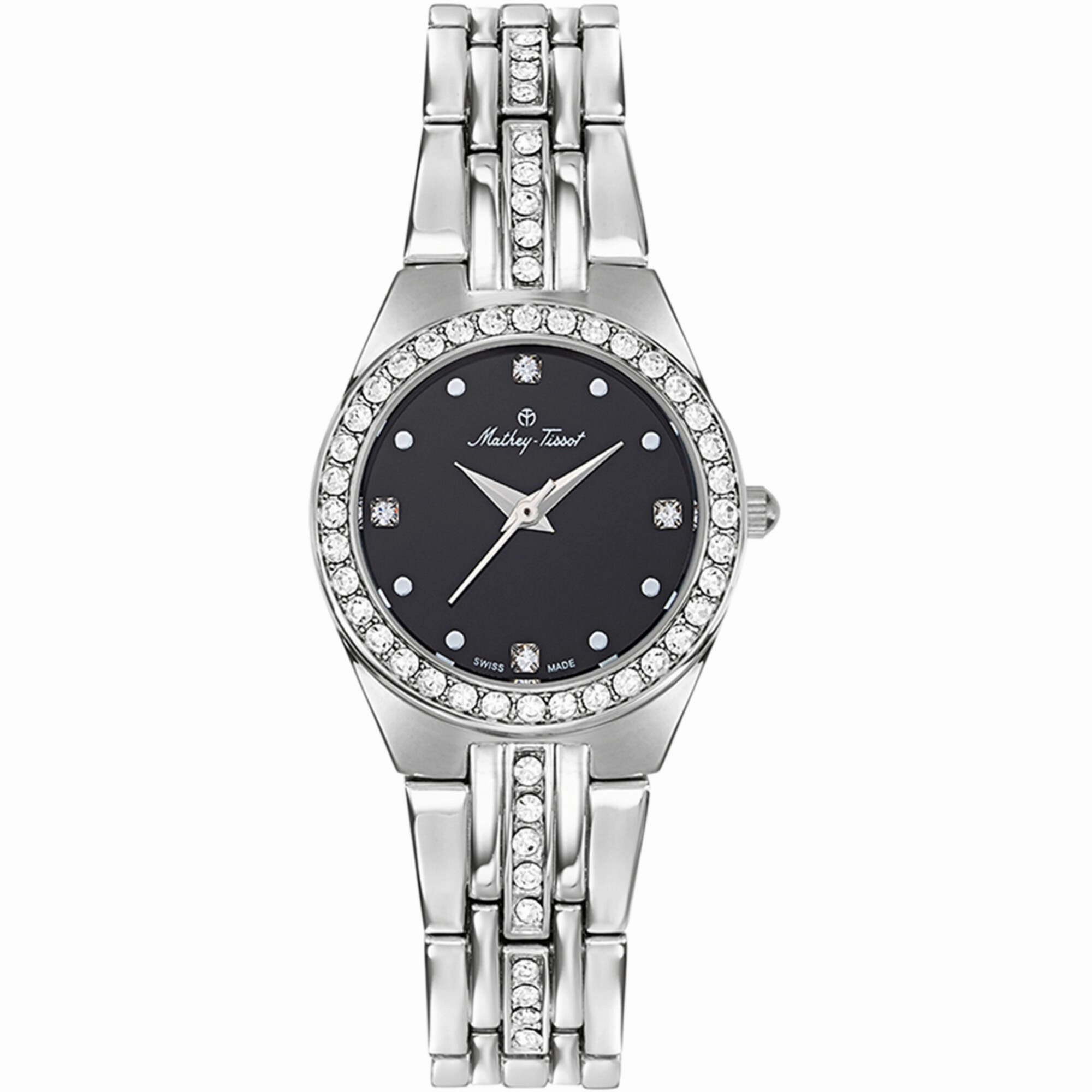 Mathey Tissot Women's Watch - FLEURY 2581 Black Dial Silver Tone Bracelet | D2580AN
