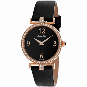 Mathey Tissot Women's Watch - Gaia Rose Gold Case Black Dial Leather Strap | D587QPN
