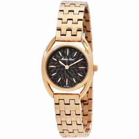 Mathey Tissot Women's Watch - Saphira Rose Gold Case Silver Dial Black Strap | D933PM