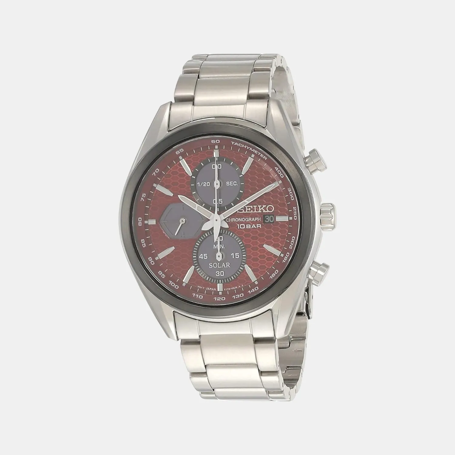 Men Solar Red Dial Stainless Steel Chronograph Watch SSC771P1