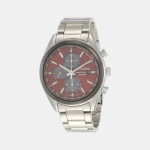 Men Solar Red Dial Stainless Steel Chronograph Watch SSC771P1