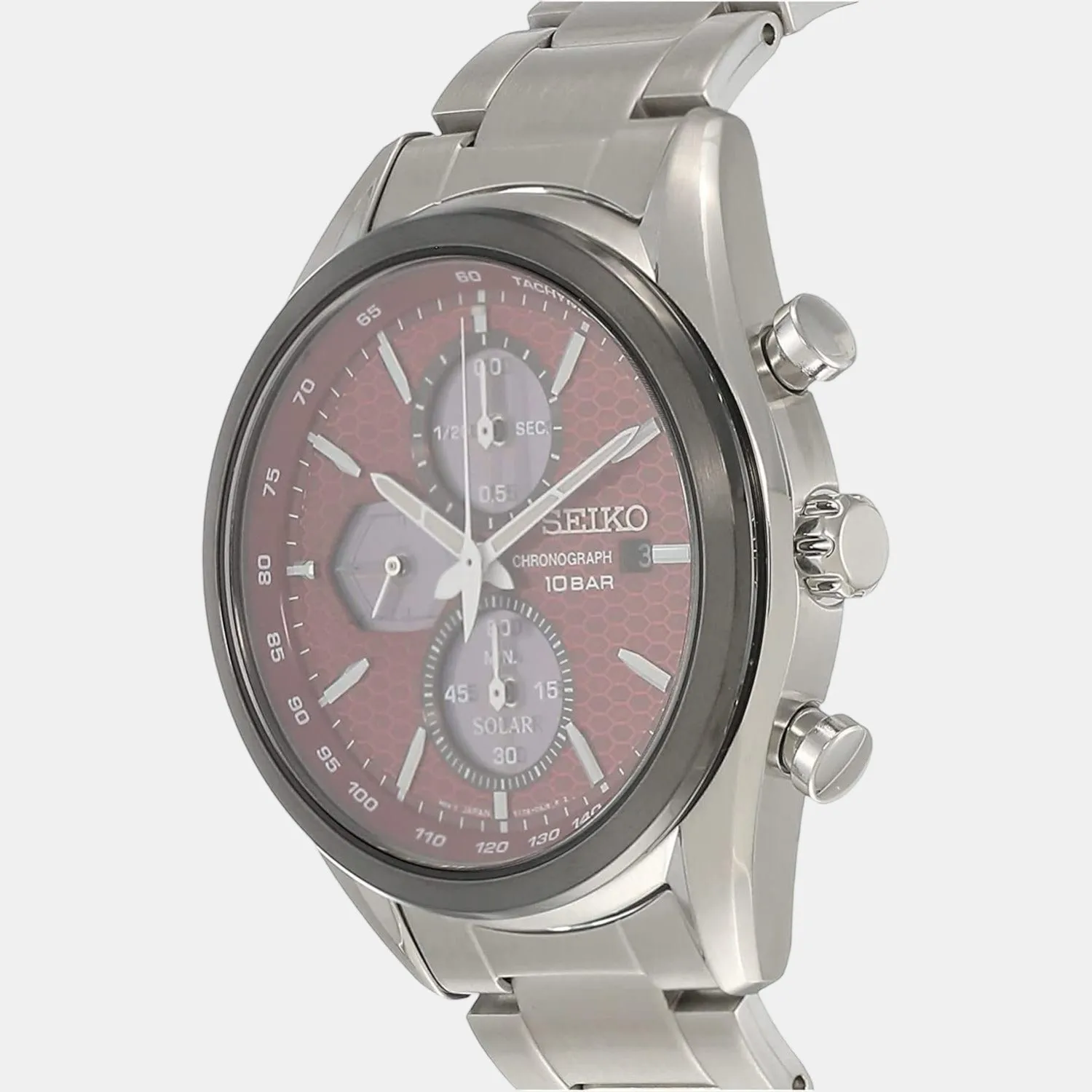Men Solar Red Dial Stainless Steel Chronograph Watch SSC771P1