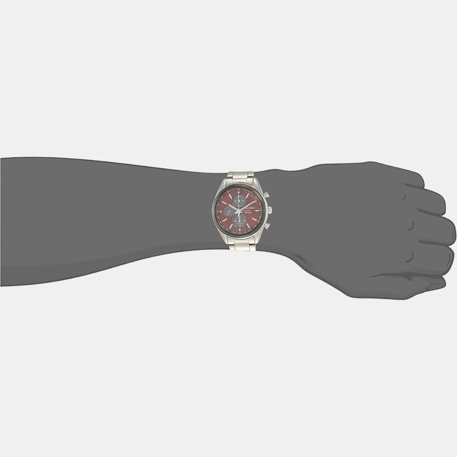 Men Solar Red Dial Stainless Steel Chronograph Watch SSC771P1
