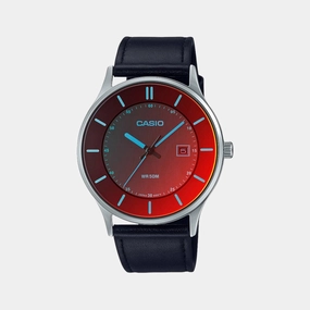 Men's Analog Leather Watch A2112 - MTP-E605L-1EVDF