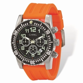 Mens Chisel Black Dial Orange Silicone Strap Chronograph Watch