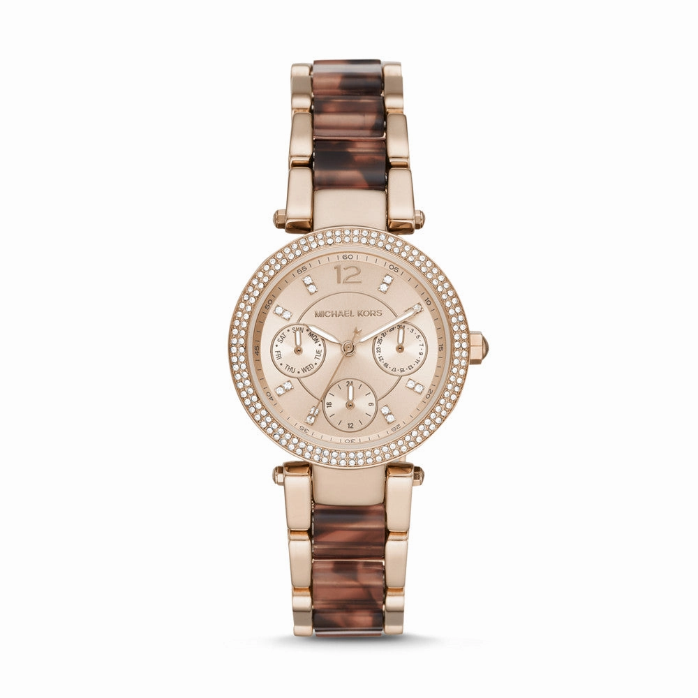 Michael Kors Parker Multifunction Pale Rose Stainless Steel with Acetate watch MK6834