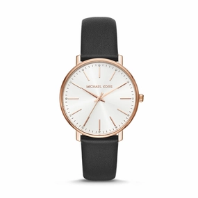 Michael Kors Women's Pyper Three-Hand Black Leather Watch MK2834
