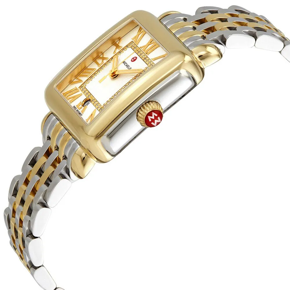 Michele Deco Madison Two-Tone Steel Diamonds Silver Dial Date Rectangle Womens Watch MWW06T000147