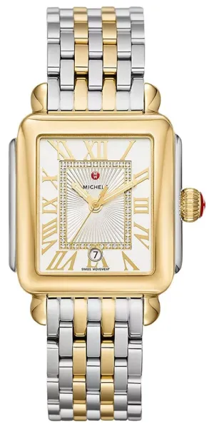 Michele Deco Madison Two-Tone Steel Diamonds Silver Dial Date Rectangle Womens Watch MWW06T000147