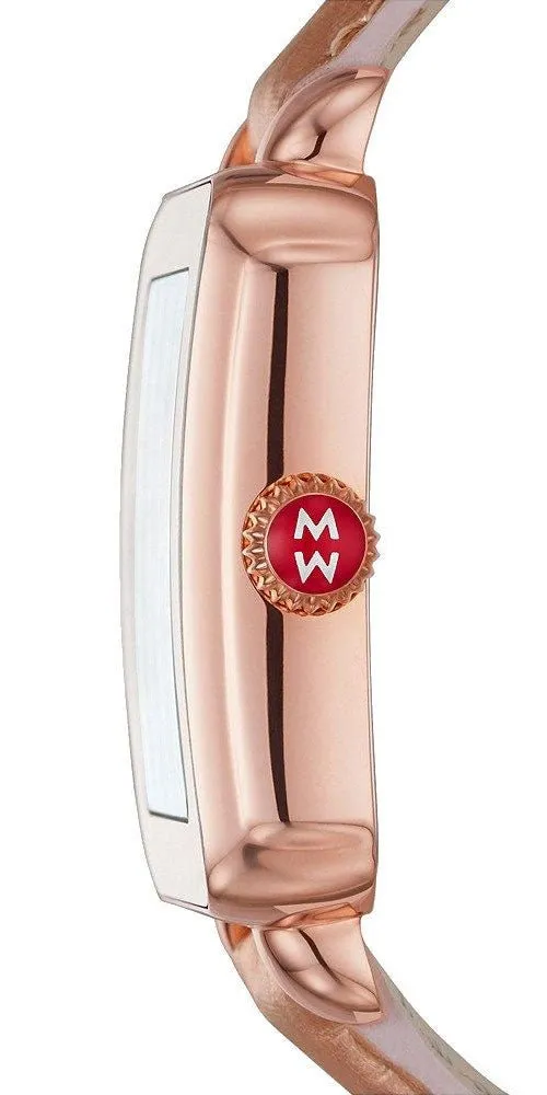 Michele Deco Sport Rose Gold Leather Silver Dial Date Womens Watch MWW06K000039