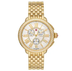 Michele Serein Chronograph Diamonds Mother-of-Pearl Dial 18K Gold-Plated Steel Womens Watch MWW21A000070