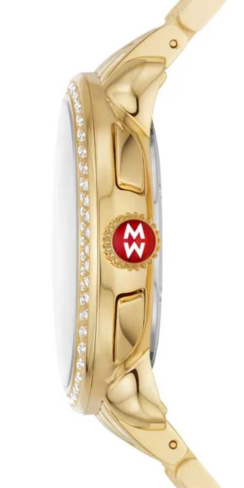 Michele Serein Chronograph Diamonds Mother-of-Pearl Dial 18K Gold-Plated Steel Womens Watch MWW21A000070