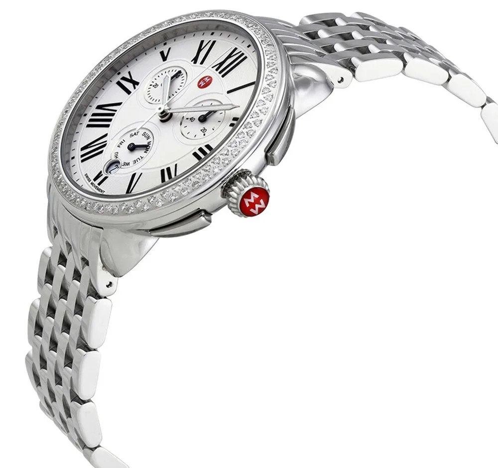 Michele Serein Chronograph Diamonds Silver Dial Date Stainless Steel Womens Watch MWW21A000001