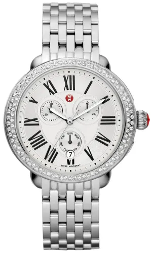 Michele Serein Chronograph Diamonds Silver Dial Date Stainless Steel Womens Watch MWW21A000001
