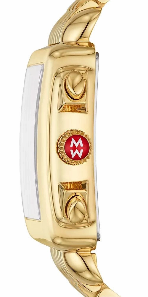 Michele Deco Chronograph 18K Gold-Plated Steel Diamonds Mother-of-Pearl Dial Date Rectangle Womens Watch MWW06A000780
