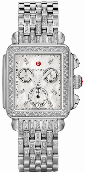 Michele Deco Chronograph Day/Date Stainless Steel Diamonds Womens Watch MWW06P000116