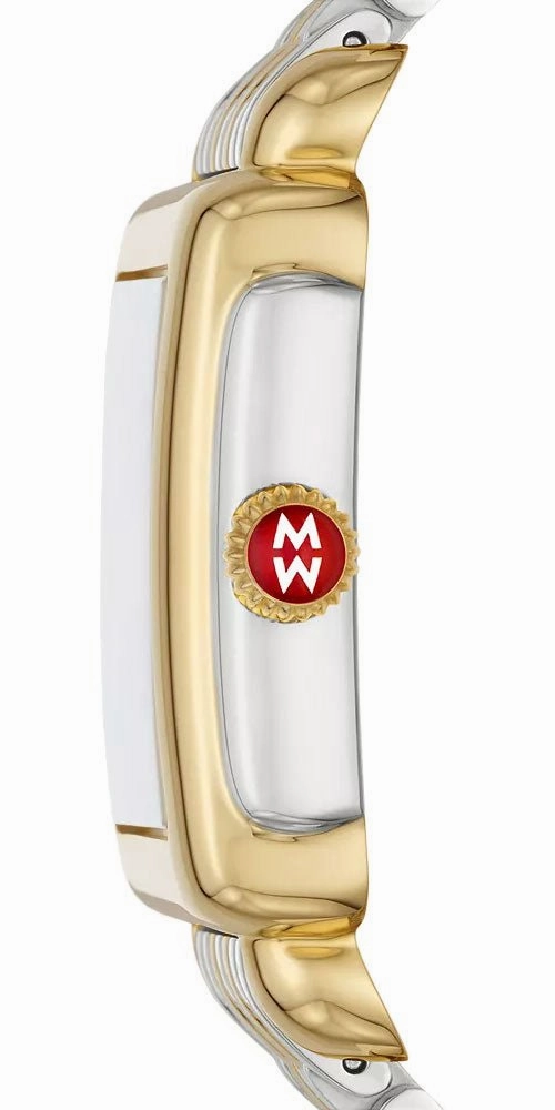 Michele Deco Madison Mid Two-Tone Steel Diamonds Silver Dial Date Rectangle Womens Watch MWW06G000013