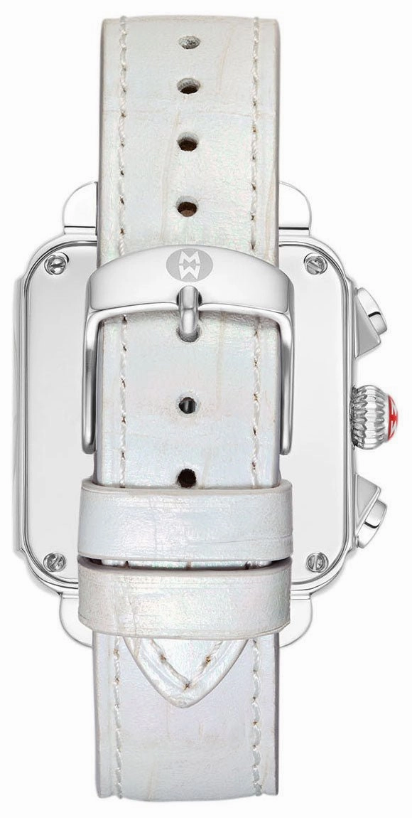 Michele Deco Sport Chronograph Mother-of-Pearl Rectangle Dial White Leather Women's Watch MWW06K000066
