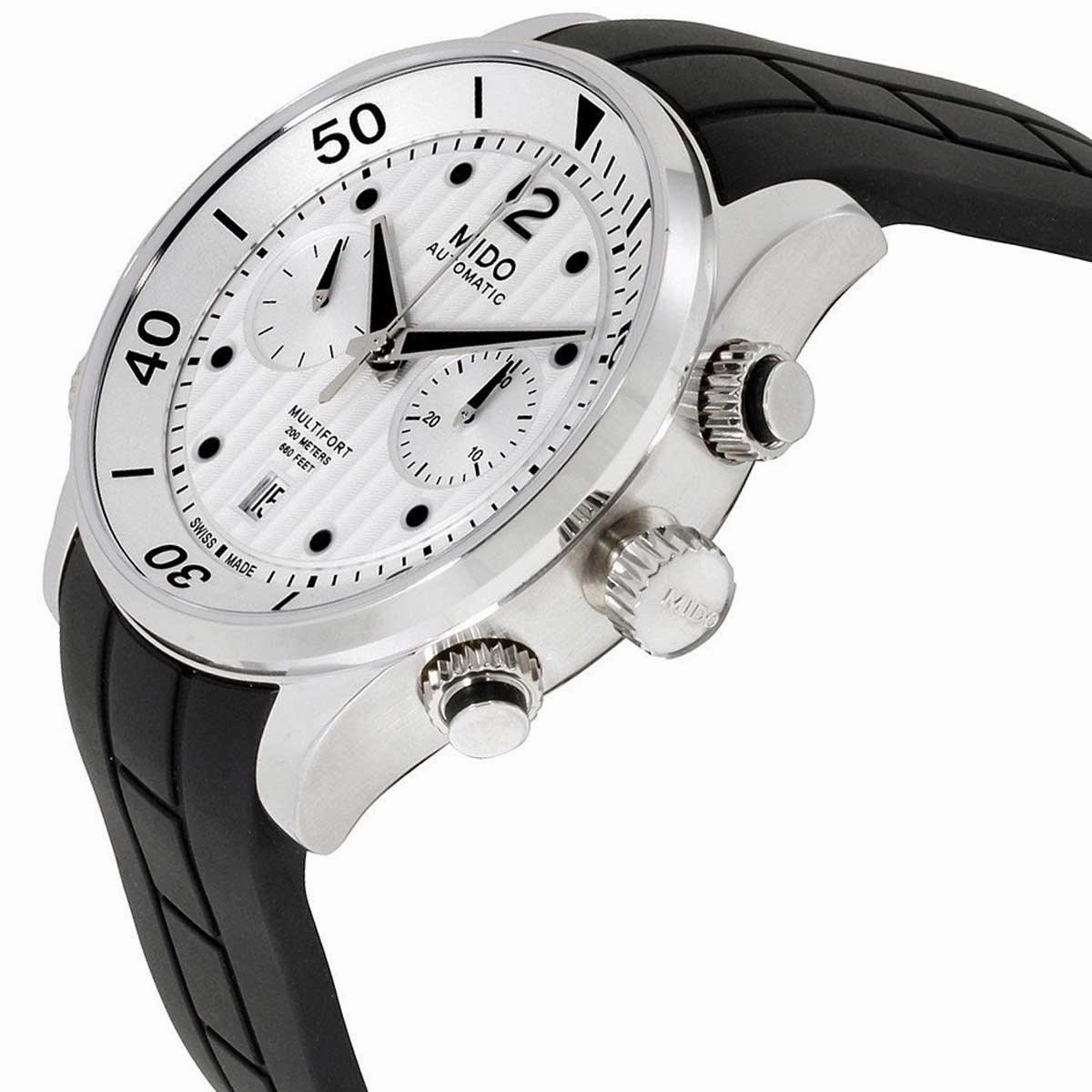 Mido Men's Chrono Watch - Multifort Silver Dial Black Rubber Strap | M0059141703000