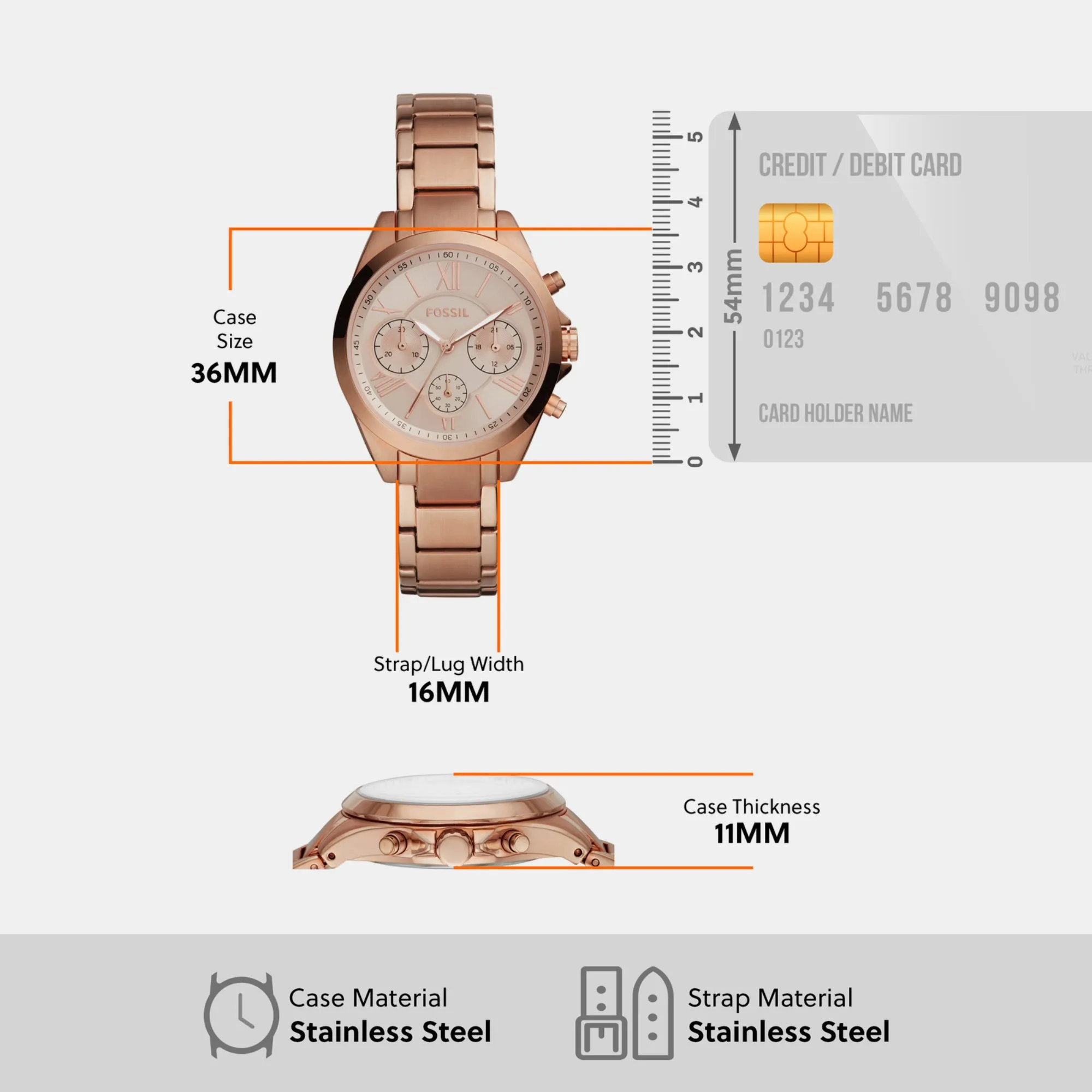Modern Courier Women Quartz Rose Gold Dial Chronograph Stainless Steel Watch BQ3036