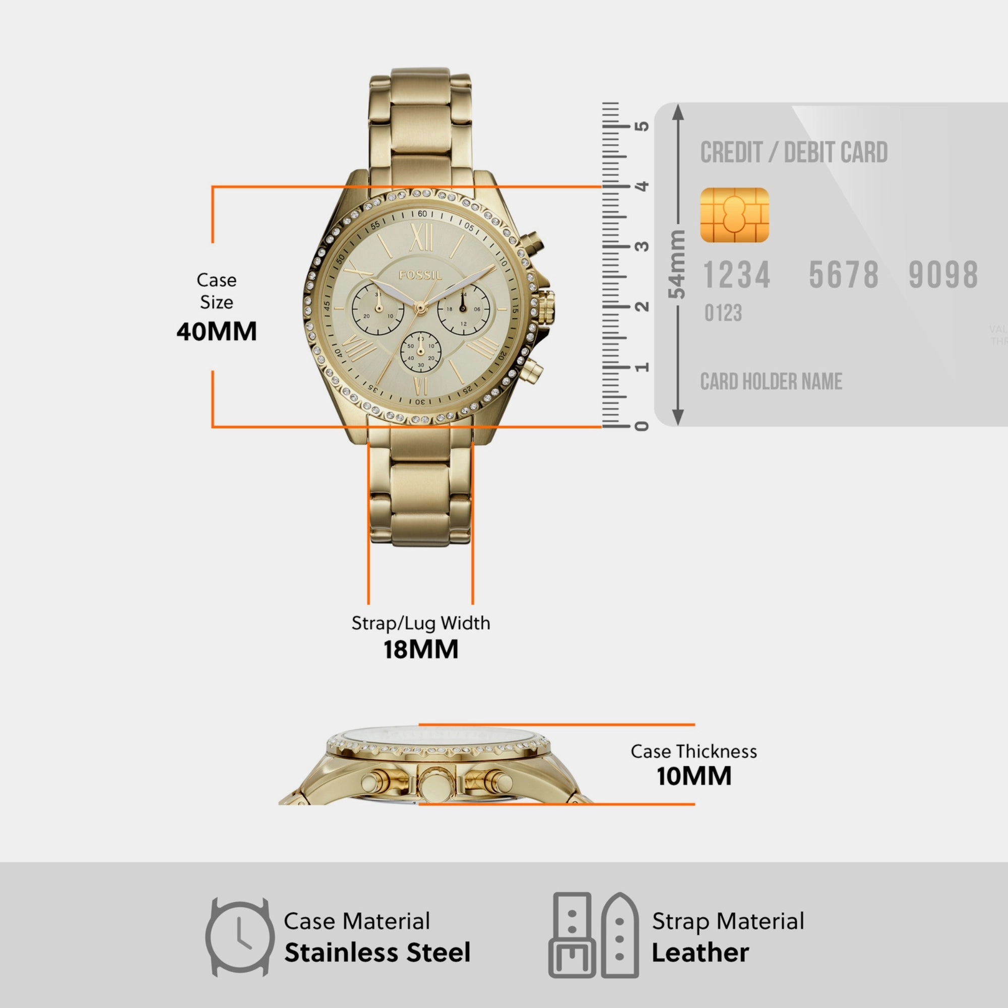 Modern Courier Women Quartz Gold Dial Chronograph Stainless Steel Watch BQ3378