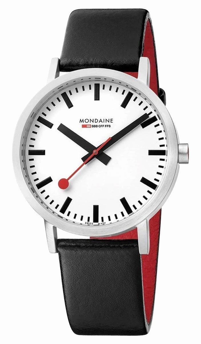 Mondaine Classic Stainless Steel White Dial Black Vegan Leather Strap Quartz Unisex Watch A660.30314.11SBB