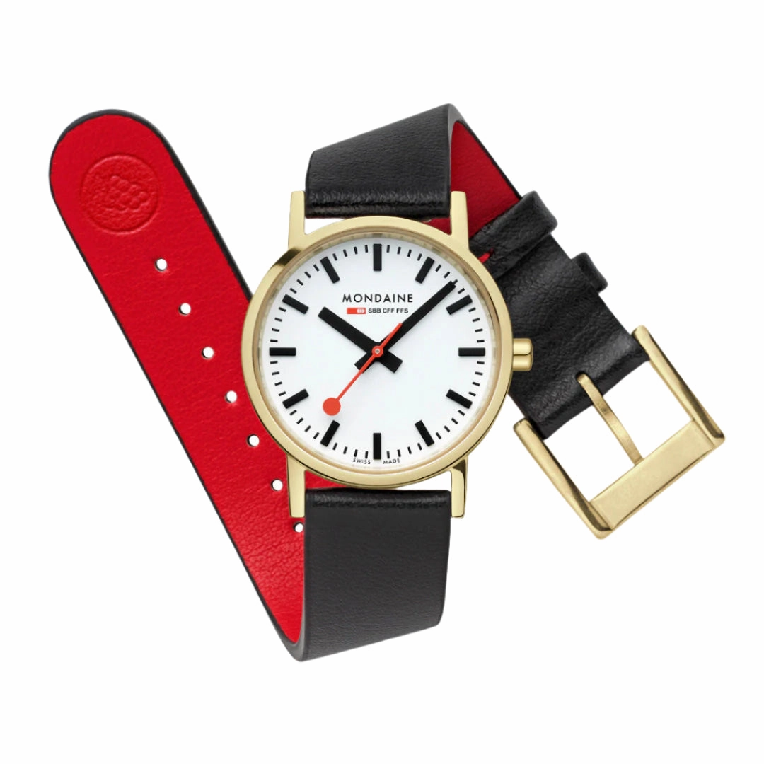 Mondaine Classic White Dial Black Leather Strap Watch A658.30323.10SBBV