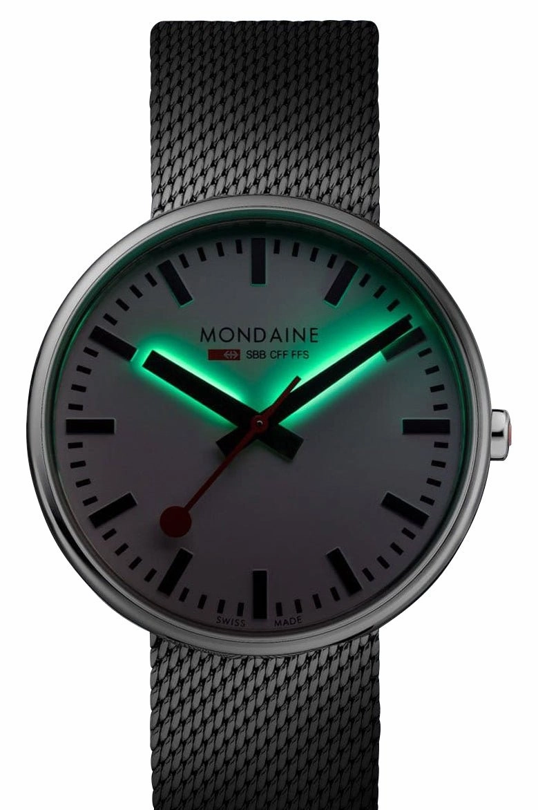 Mondaine Giant Backlight Stainless Steel Mesh White Dial Quartz Mens Watch MSX.4211B.SM