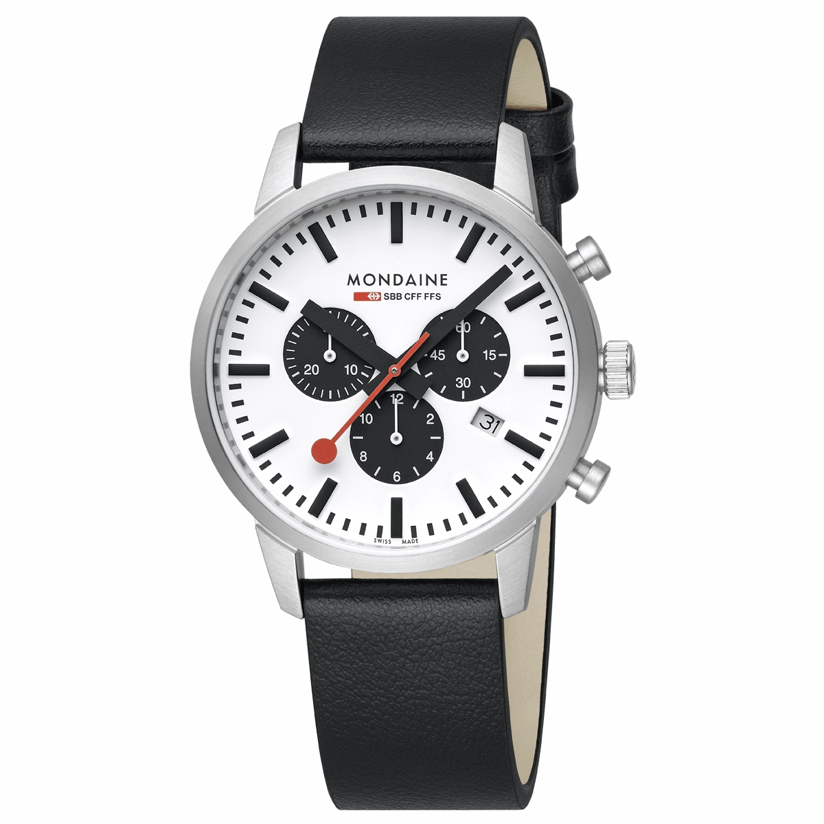 Mondaine Neo Black Vegan Grape Leather 41 MM Watch MSD.41410.LBV
