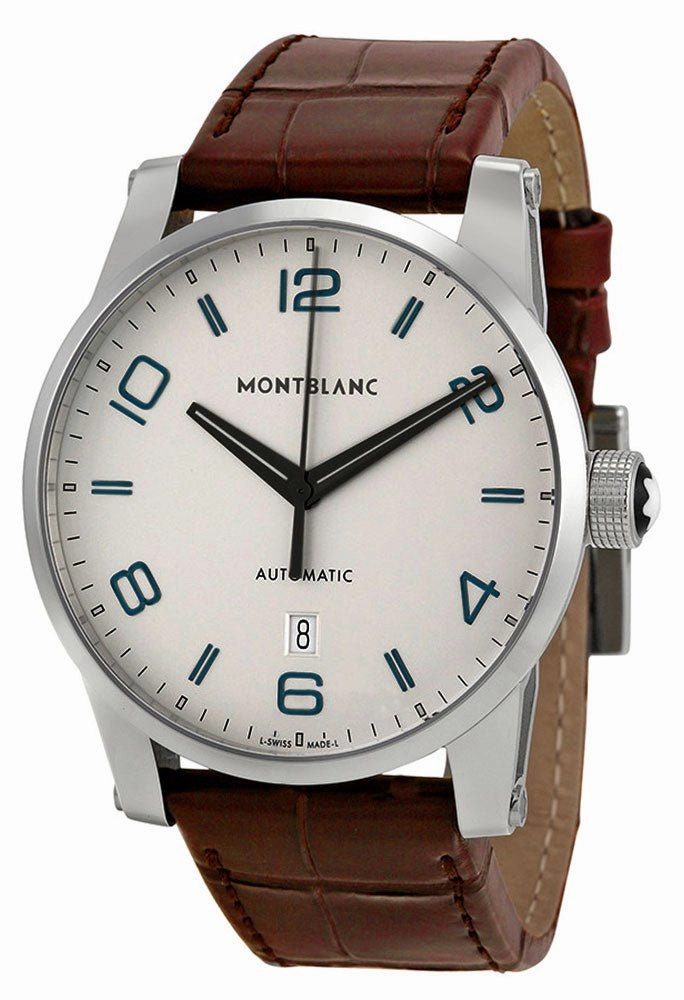 Montblanc Timewalker Silver Dial Date Brown Leather Strap Automatic Mens Watch 110338