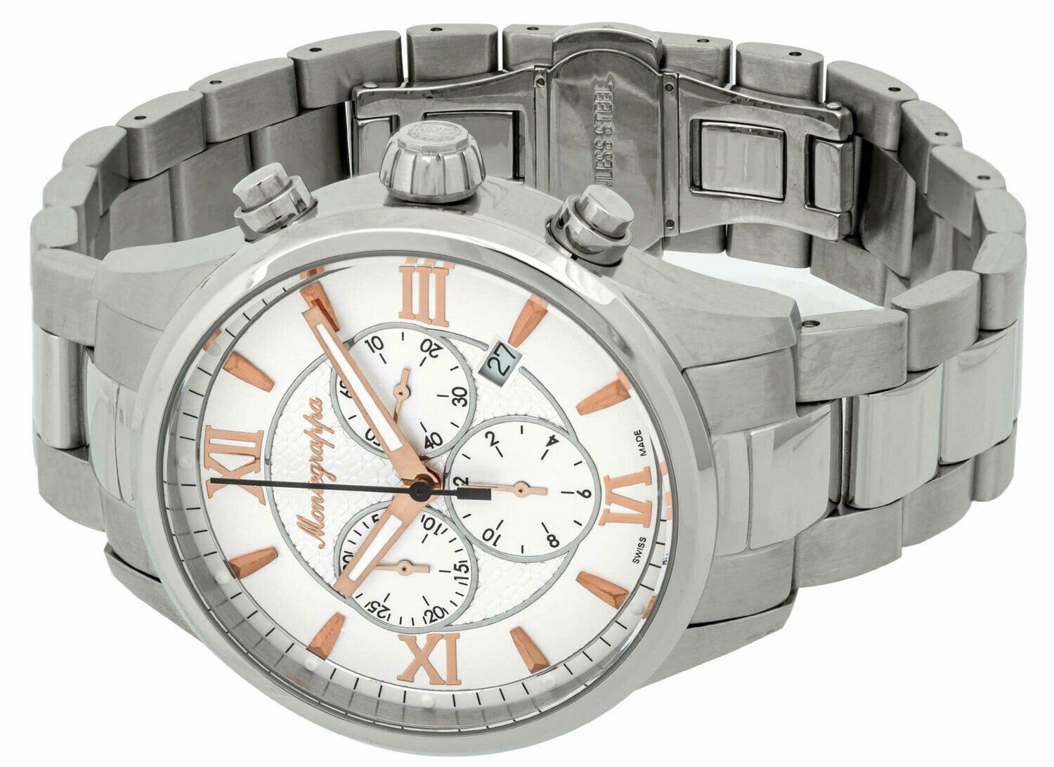 Montegrappa Fortuna Chronograph Date White Dial Stainless Steel Quartz Men's Watch IDFOWCIR