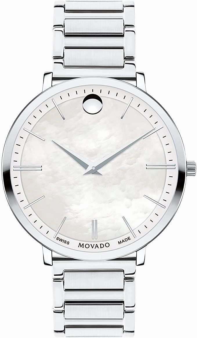 Movado 0607170 Women's Ultra Slim Black Leather Strap Black Dial Swiss Quartz Watch
