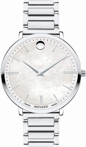 Movado 0607170 Women's Ultra Slim Black Leather Strap Black Dial Swiss Quartz Watch