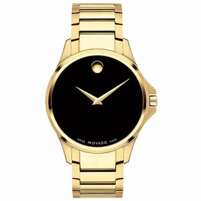 Movado Men's Quartz Watch - Ario Yellow Gold Bezel Black Dial Bracelet | 0607448