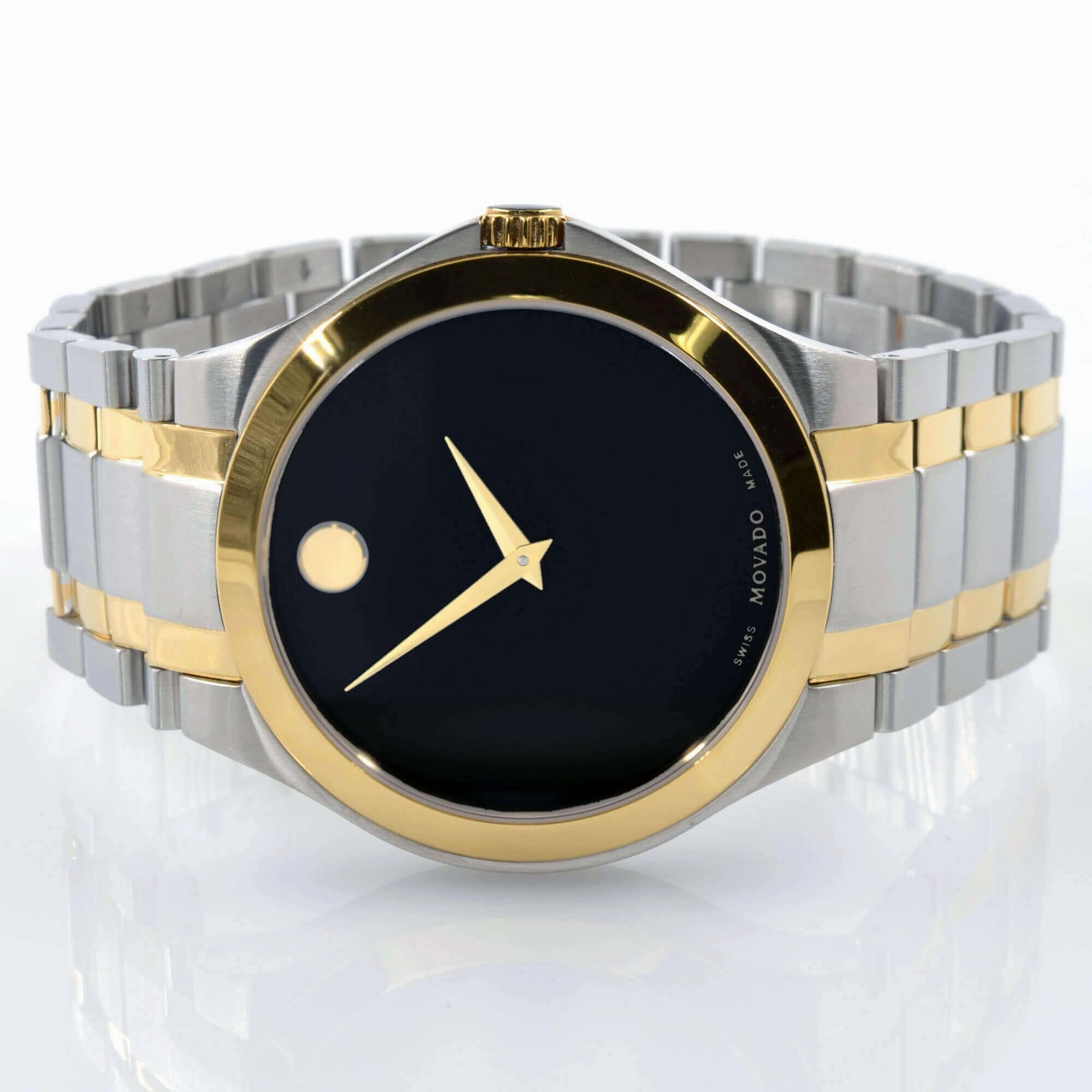 Movado Men's Quartz Watch - Black Dial Two Tone Stainless Steel Bracelet | 0606896