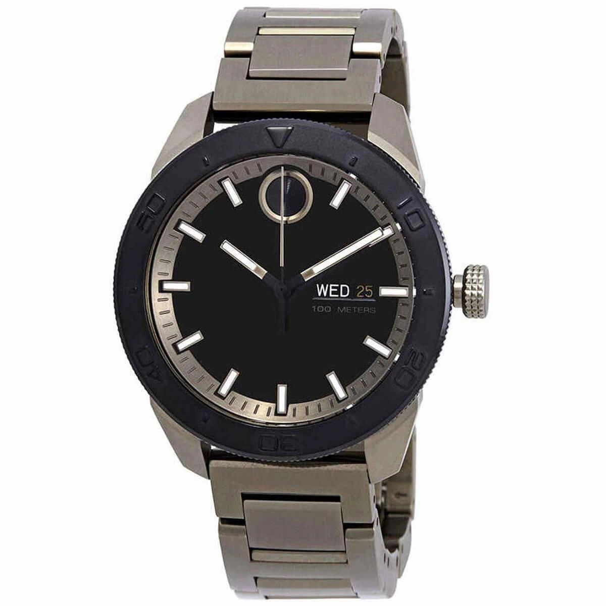 Movado Men's Quartz Watch - Bold Black Dial Khaki Bracelet | 3600511