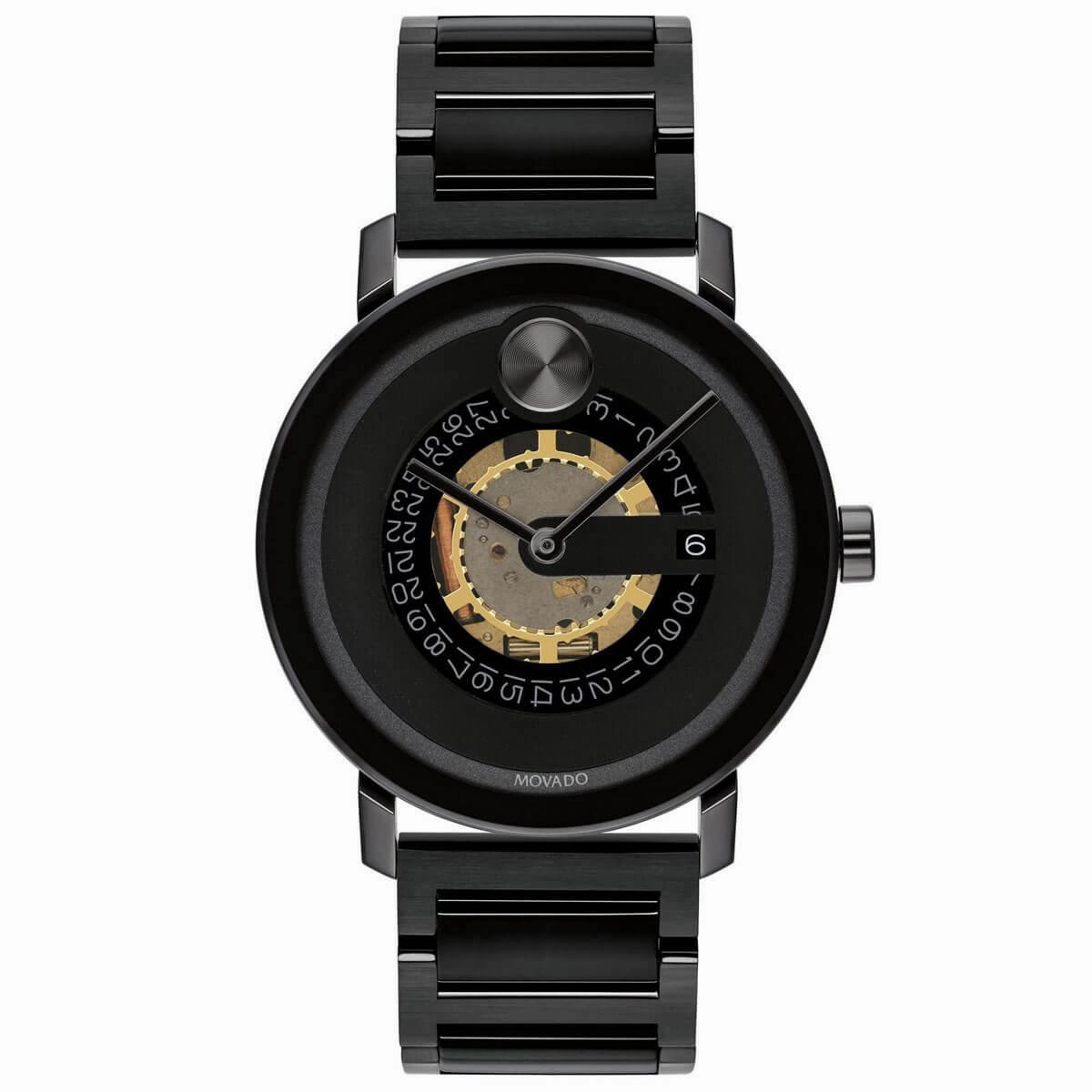 Movado Men's Quartz Watch - Bold Evolution Skeleton Dial Black Bracelet | 3600276