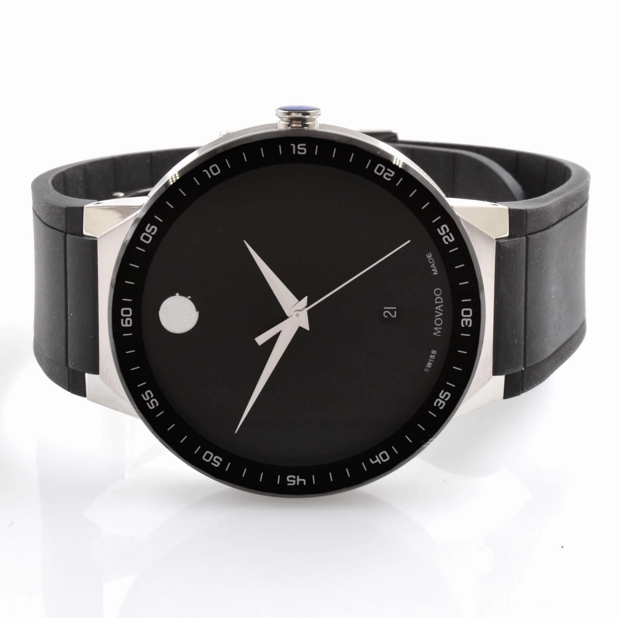 Movado Men's Quartz Watch - Sapphire Two Tone Case Black Bezel Rubber Strap | 0607406