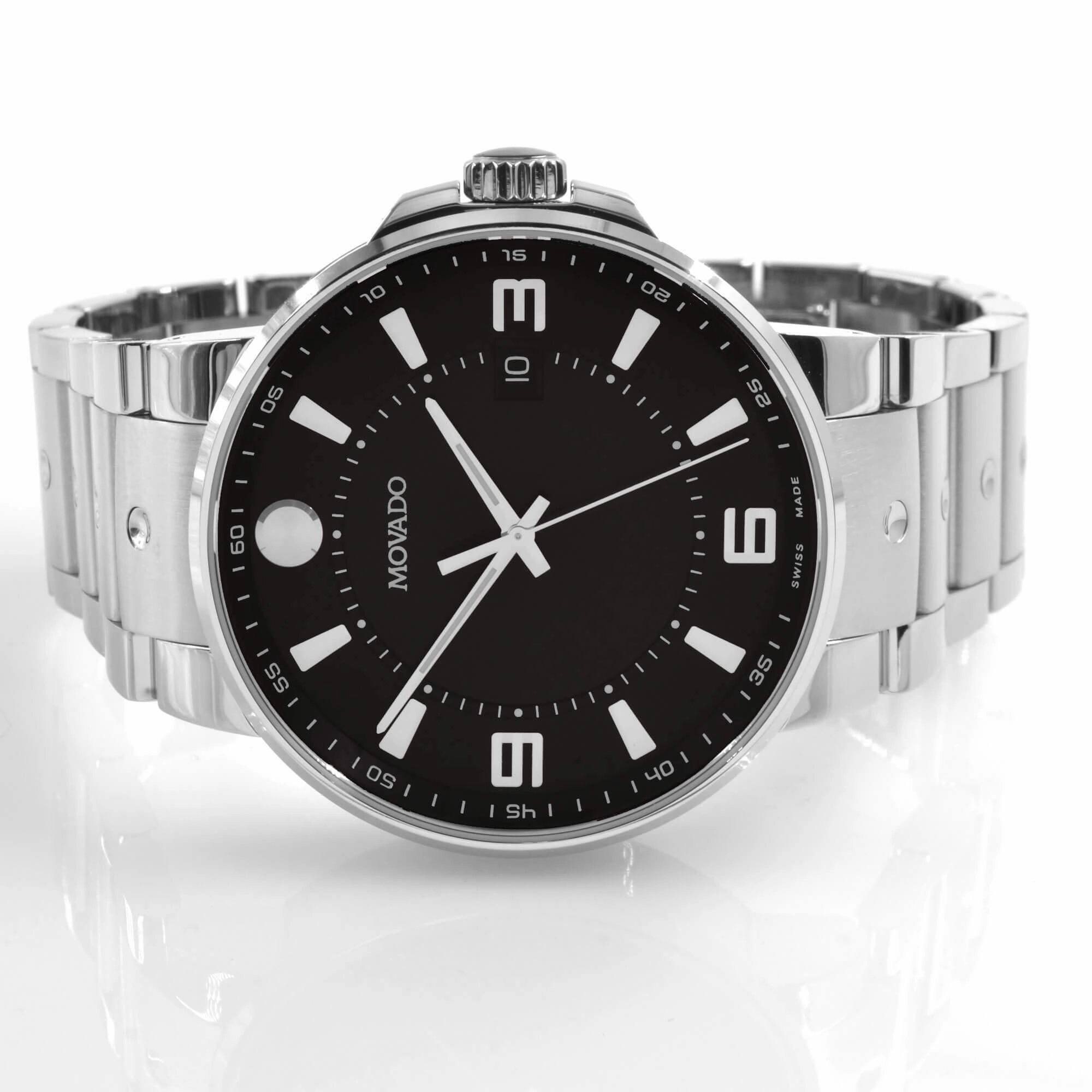 Movado Men's Quartz Watch - SE Pilot Black Dial Stainless Steel Bracelet | 0607412