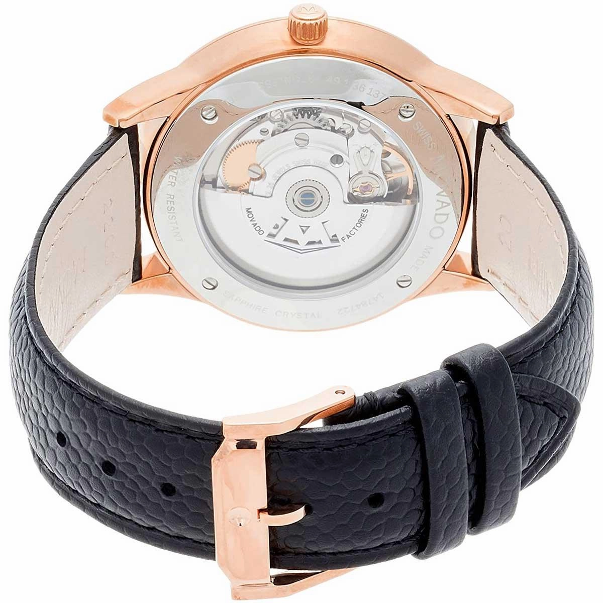 Movado Men's Watch - 1881 Automatic Black Dial Black Leather Strap | 0607062