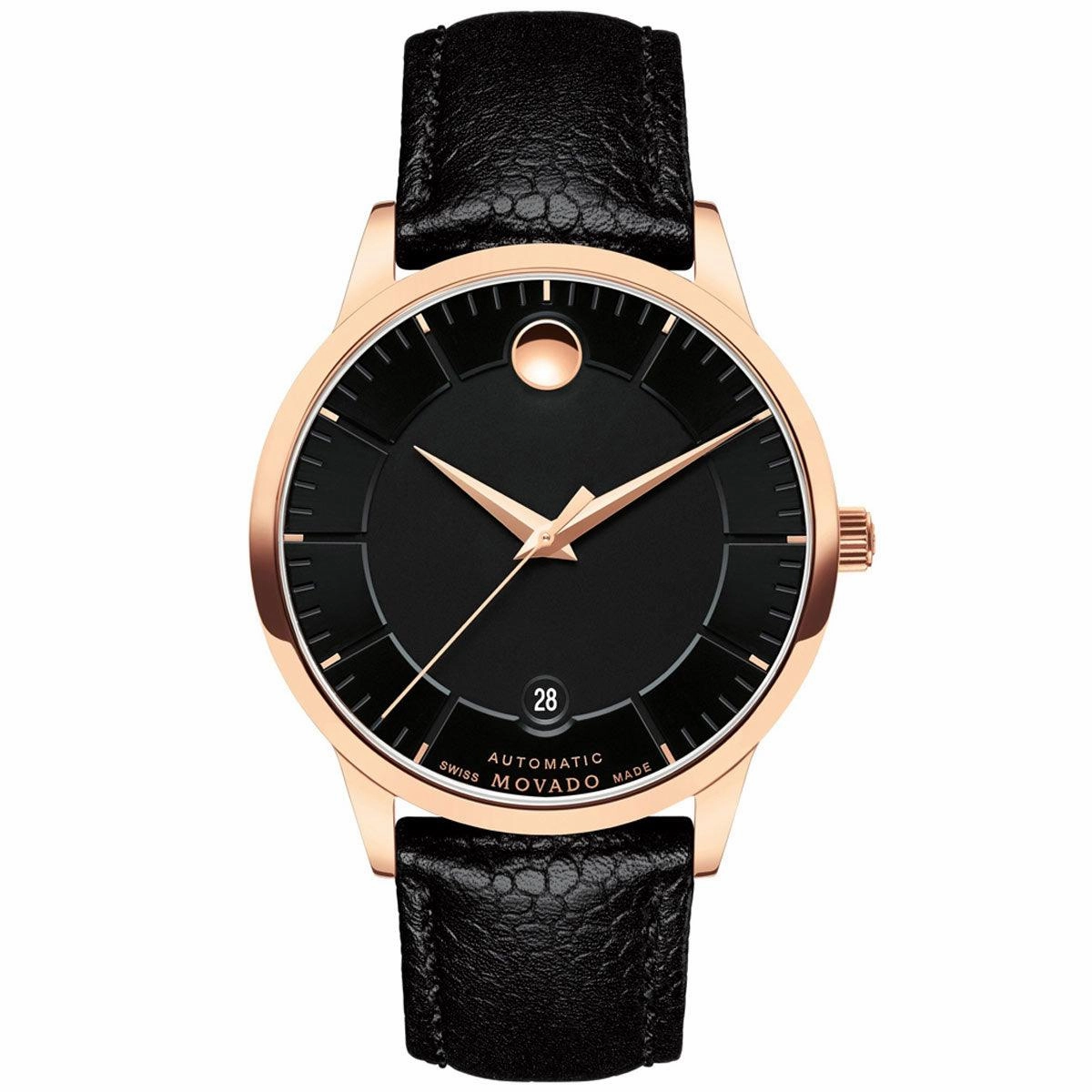 Movado Men's Watch - 1881 Automatic Black Dial Black Leather Strap | 0607062