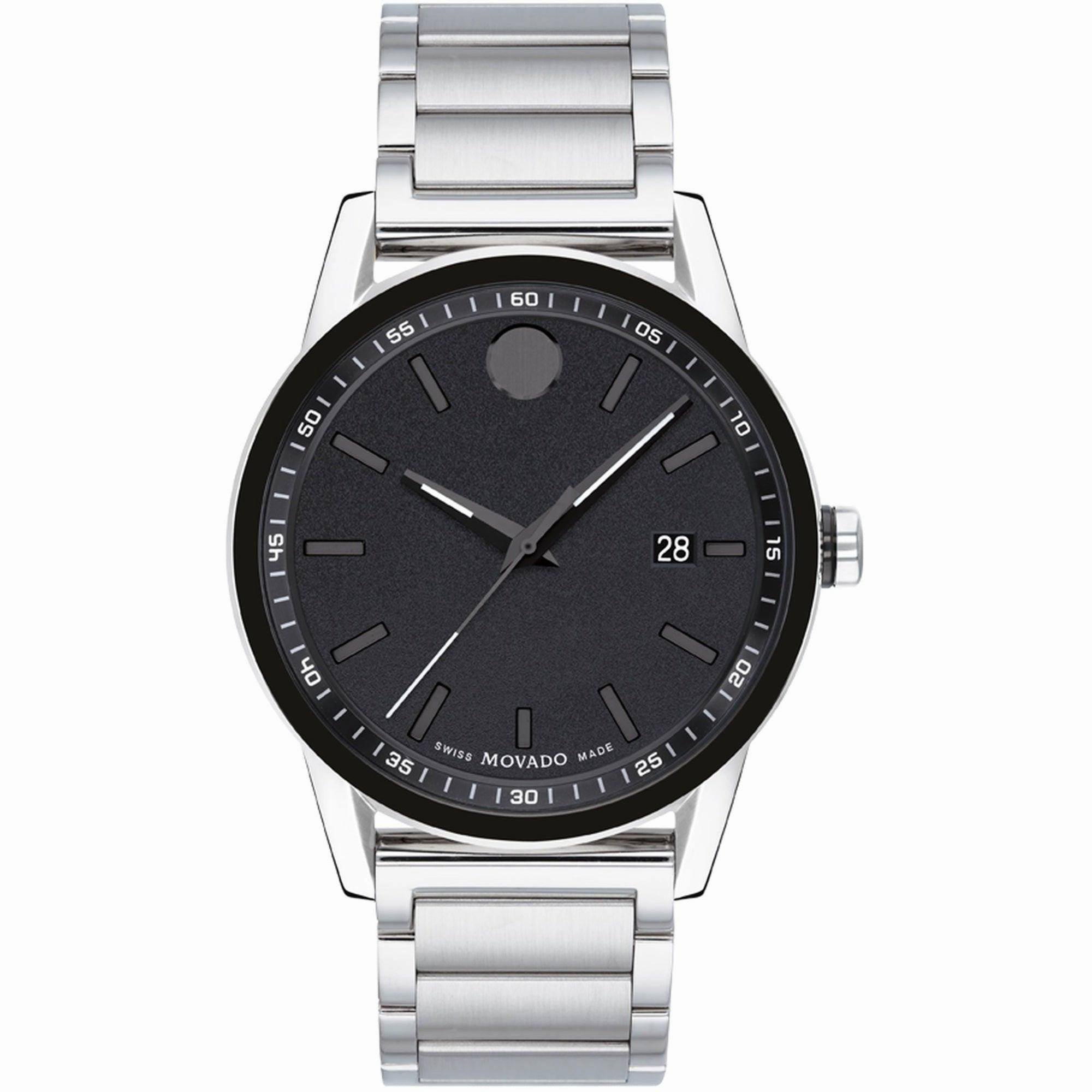 Movado Men's Watch - Museum Sport Black Dial Steel Bracelet Date Display | 0607557